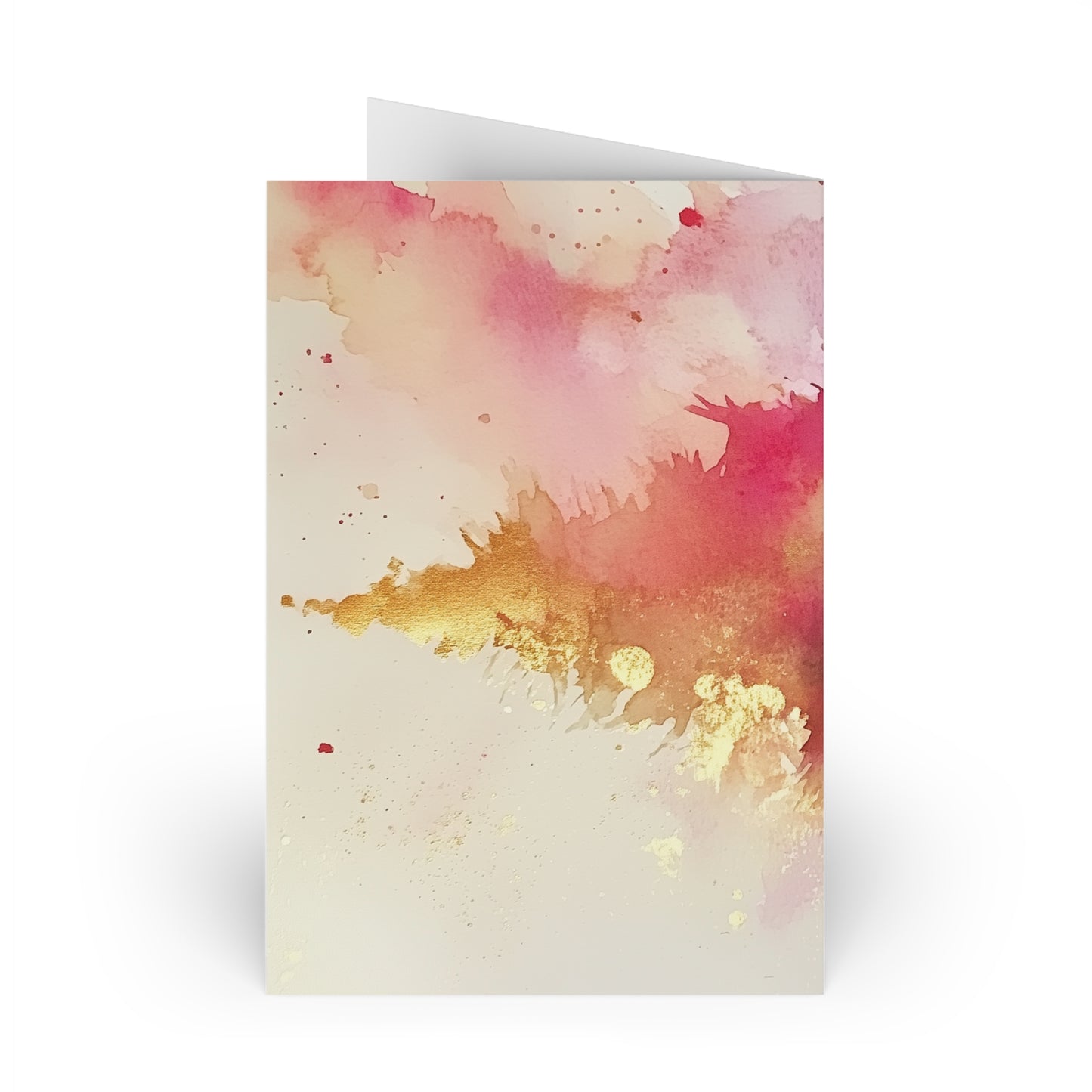 Greeting Cards - Pink Watercolor Tree with Gold Accents (1 or 10-pcs)