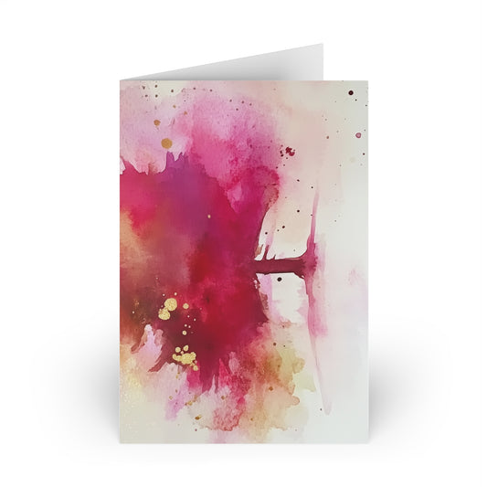 Greeting Cards - Pink Watercolor Tree with Gold Accents (1 or 10-pcs)