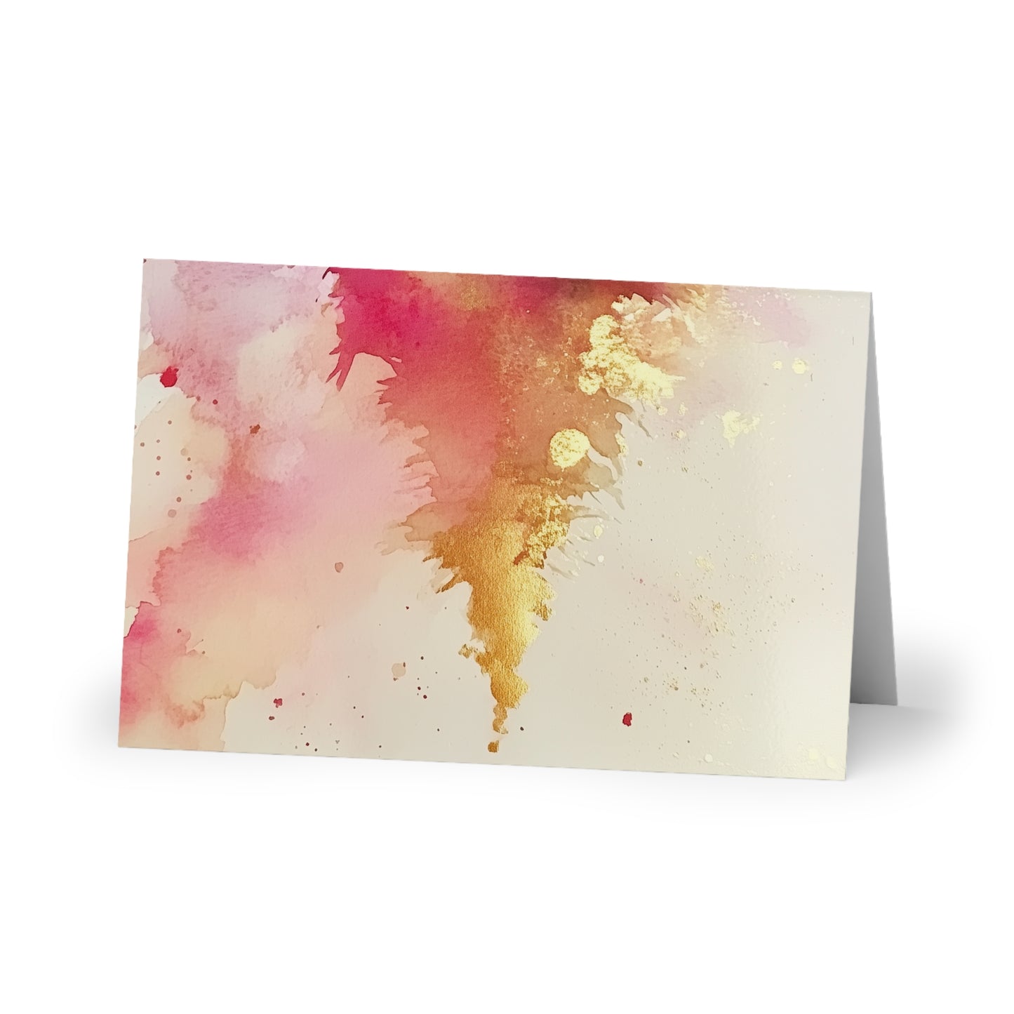 Greeting Cards - Pink Watercolor Tree with Gold Accents (1 or 10-pcs)
