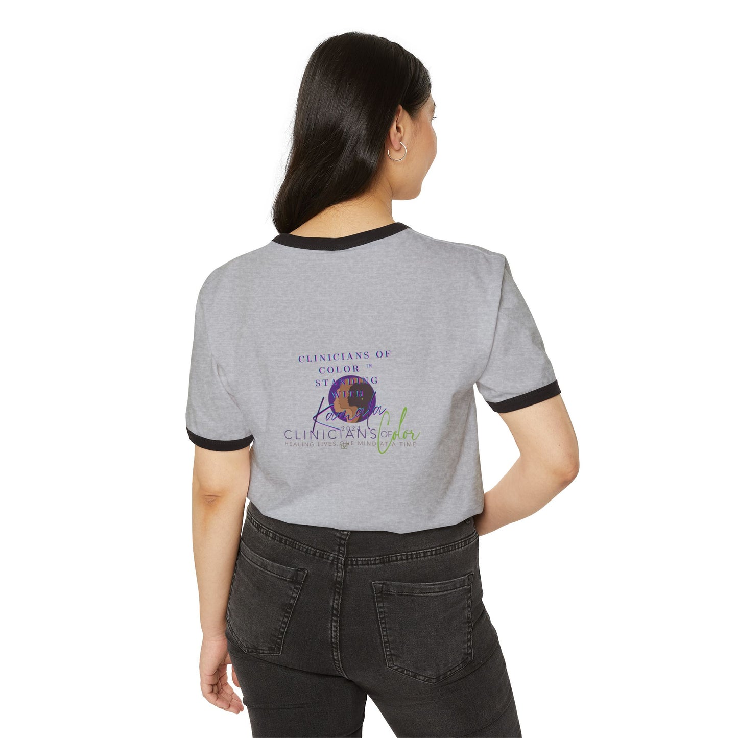 Clinicians of Color Stand with Kamala 2024 Unisex Cotton Ringer T-Shirt